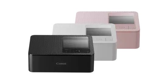 Drie Canon SELPHY CP1500 fotoprinters in zwart, wit en roze